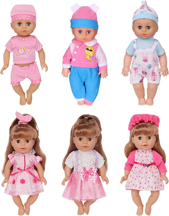 ARTST Doll Clothes,12 inch Baby Doll Clothes[6 Sets](Include 4 Hats + 1 Bowknot ) for 10/11/12 inch Baby