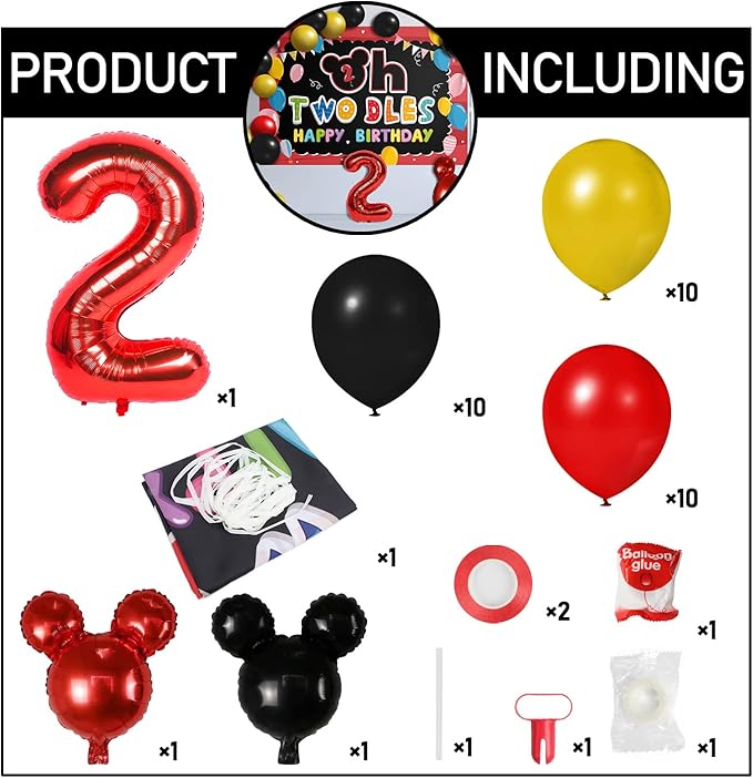 Oh Twodles Balloons Red Set Decor - Happy 2nd Birthday Party Theme Banner Backdrop Second Birthday Decorations For Baby Shower Supplies