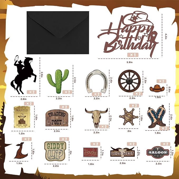 31 Pcs Cowboy Cake Toppers Glitter Cowboy Hat Cake Decorations Western Theme Happy Birthday Party Decoration for Boys Girls, Western Birthday Sign Decor Party Decor Party Supplies
