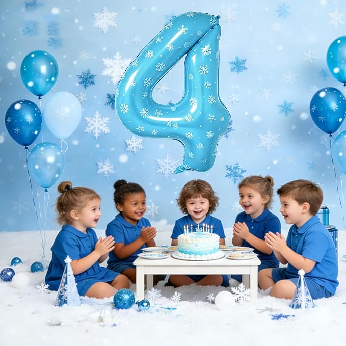 Snowflake Balloons Birthday Decorations, 40'' Frozen Number 4 Balloon for 4th Birthday Party Supplies