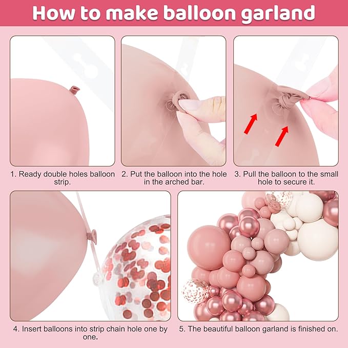 Amandir 153pcs Dusty Pink Balloon Garland Arch Kit, Different Sizes 18 12 10 5 inch Pink White Sand Metallic Confetti Pink Balloons for Valentines Day Bridal Shower Birthday Boho Party Decorations