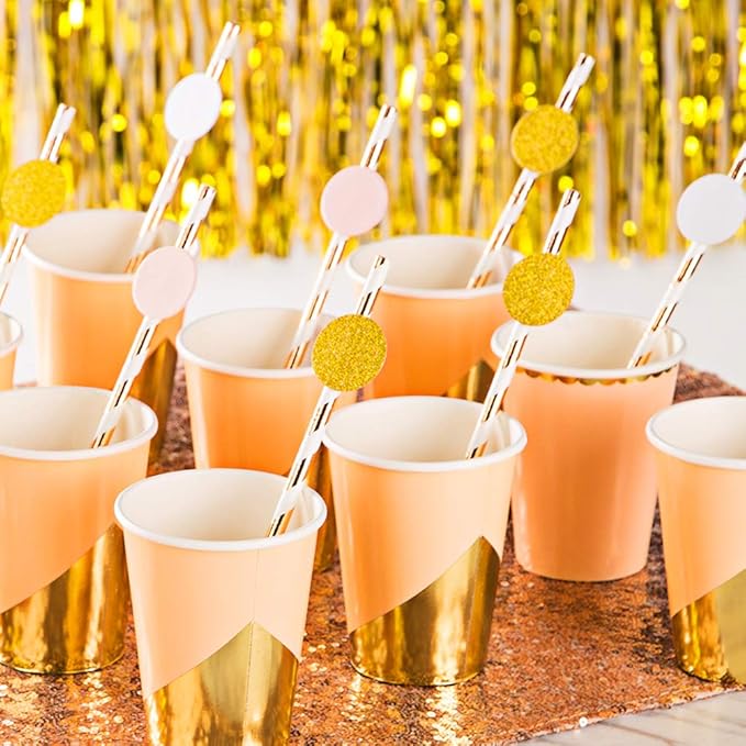 MOWO Confetti Circles Wedding Party Decor and Table Decor, 1.2’’ in Diameter (glitter gold pink and white mix,200pc)
