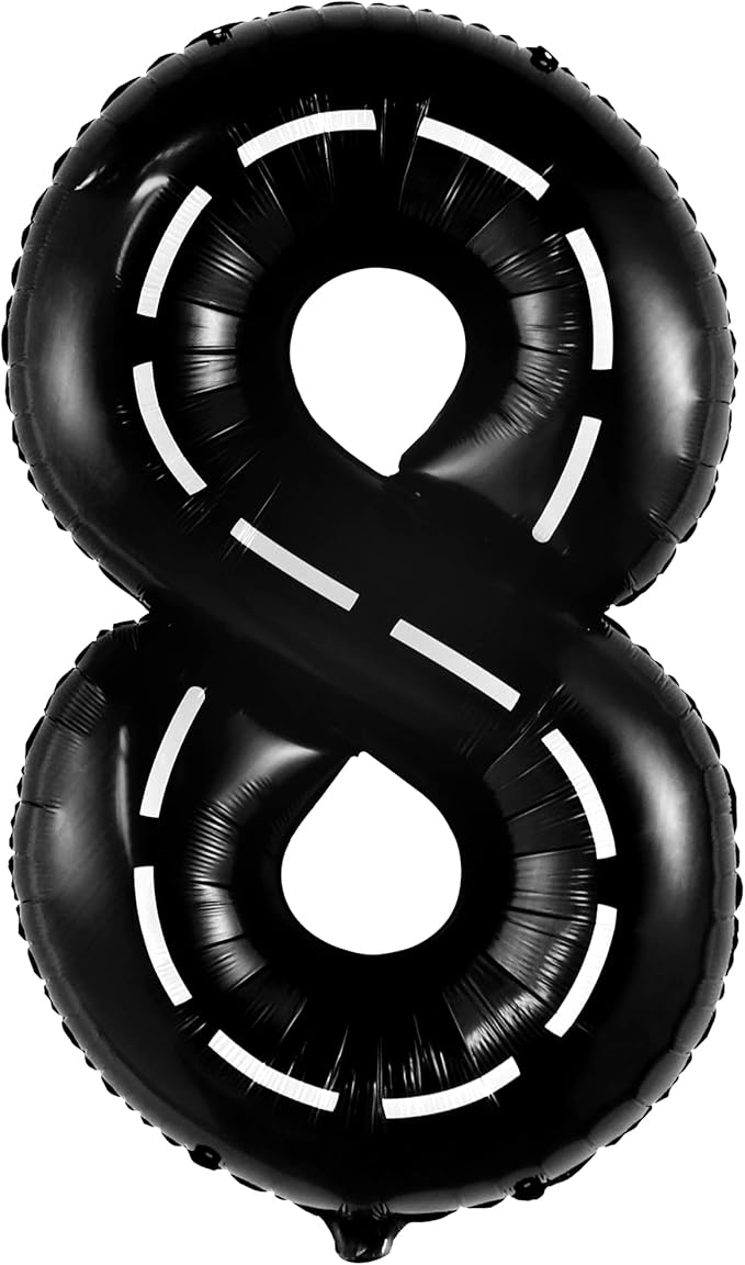 KatchOn, Giant Number 8 Check Balloon - 40 Inch | 8 Construction Balloon Decor | 8th Road Birthday Decorations | Number 8 Road Balloons for 8th Birthday Racing Decorations Boy