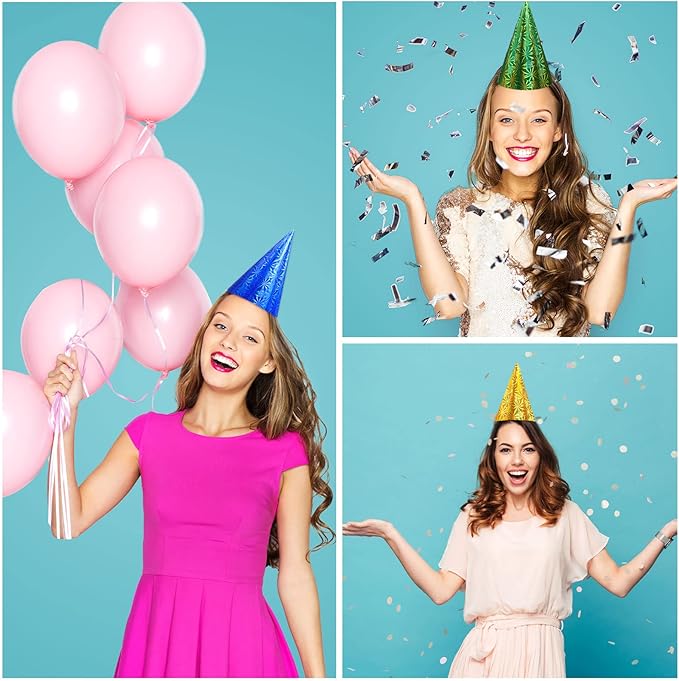 JaGely 100 Pieces Colorful Birthday Party Hats Metallic Foil Cone Hat for Christmas New Year Party Supplies, 5 Colors
