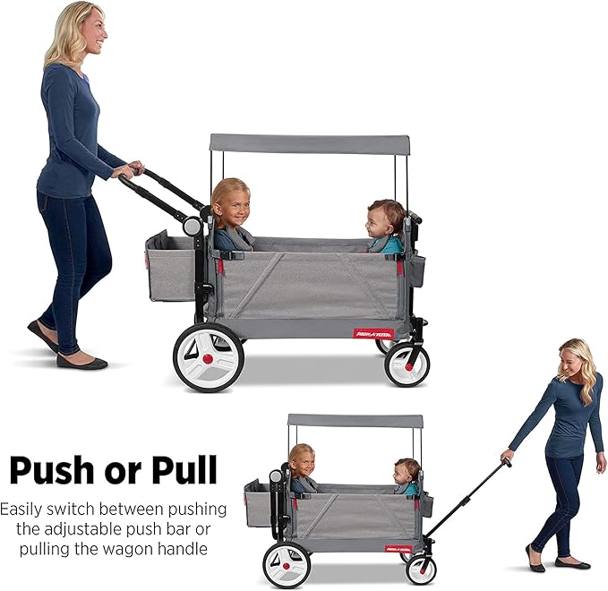 Radio Flyer Odyssey Collapsible Stroll N Wagon with Storage Bag, Light Gray