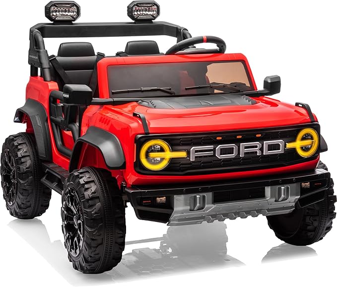 First Ride On Ford Bronco 24V Ride on Toys for Boys & Girls, 2 Seater Kids Electric Car with Remote Control, Kids Ride on Truck with Rear Wheels Suspension, Led Lights, Safety Belt (24V, Red)