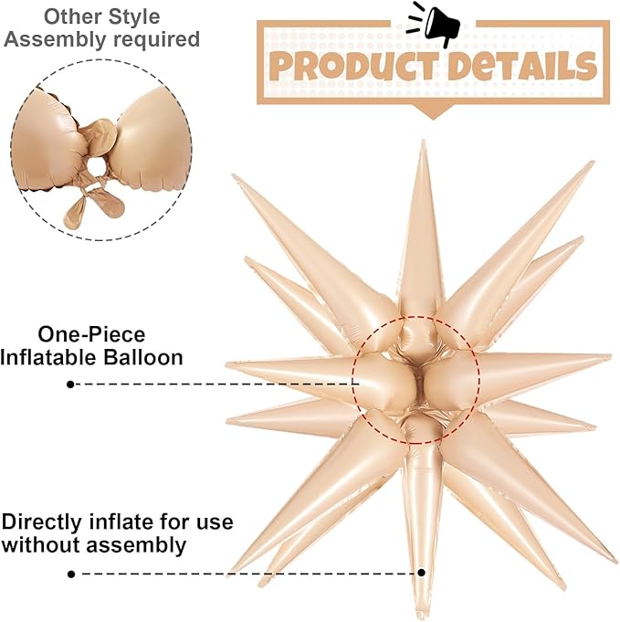 10 Pcs Caramel Star Balloons Explosion Starburst Balloon Foil Cone Balloons Magic for Birthday Wedding Anniversary Party Backdrops Decorations Supplies, 6 Pcs 22Inches and 4 Pcs 27Inches