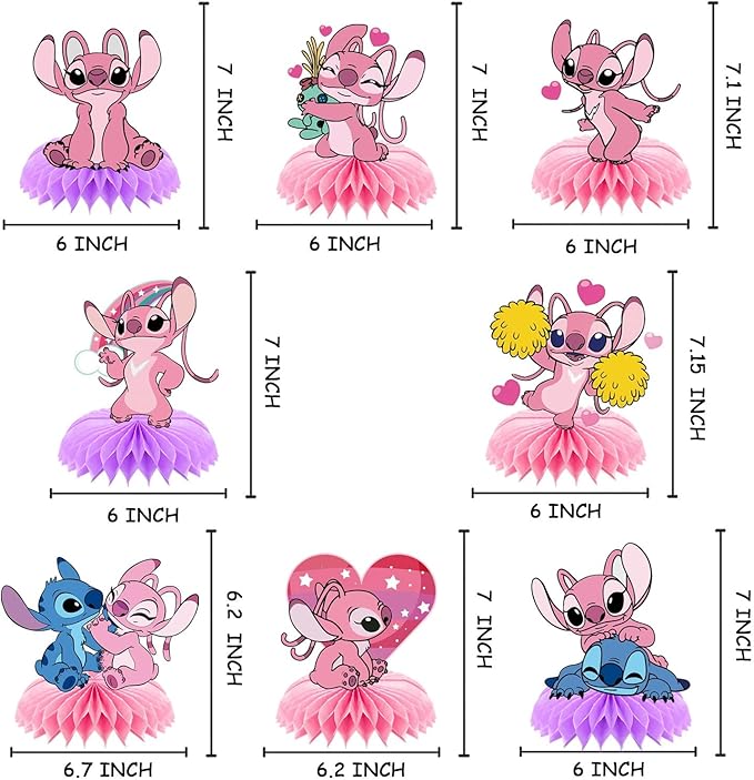 Stitch birthday party supplies, 8Psc honeycomb center decorations, Stitch party decorations, double-sided desktop decorations, center decorations for parties