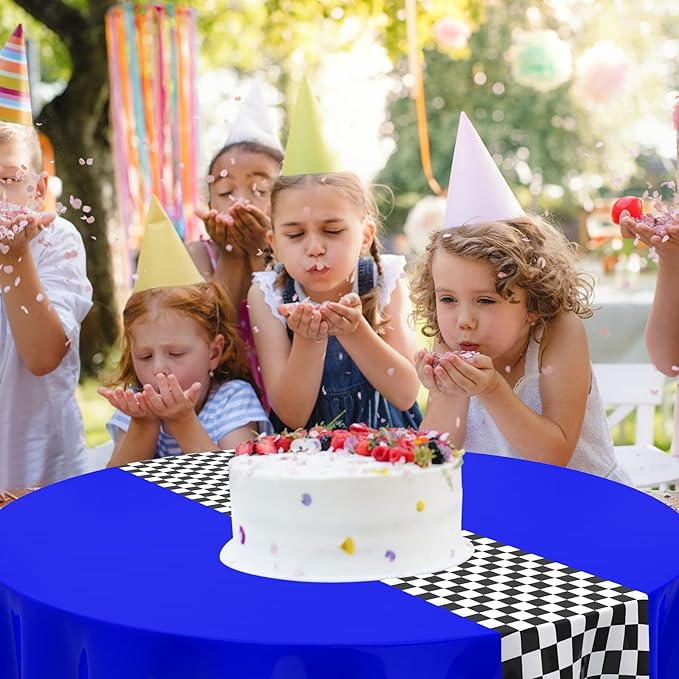 Oudain 3 Pcs Cars Birthday Party Supplies Racing Party Decorations Round Racing Tablecloth Checkered Flag Table Covers Road Plastic Table Cloth, 1950s Disco Dancing Party Tablecloth (Dark Blue)