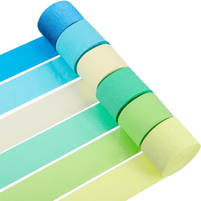 Crepe Paper Streamers Party Decorations, 6 Rolls of Blue, Pastel Blue, Green and Lime Party Streamers for Birthday Wedding Baby Shower Party Decorations Supplies