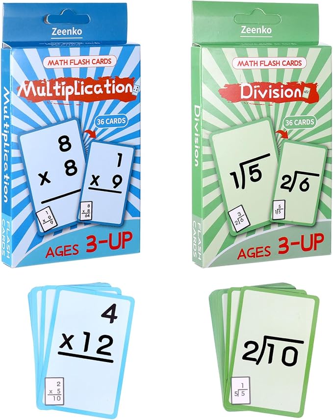 72 Pcs Math Flash Cards, Multiplication and Division Flash Cards for Studying, Math Manipulatives for Kindergarten Elementary Homeschool Classroom, Learning & Education Math Games for Kids Ages 4-12