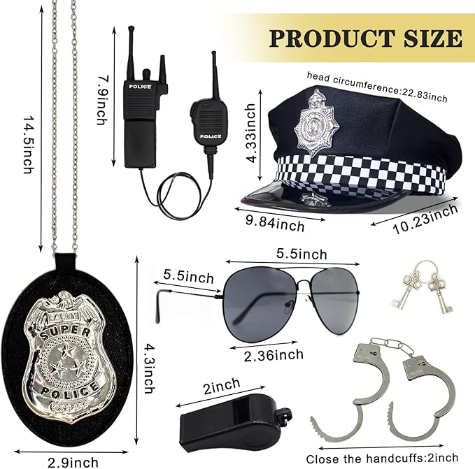 Police Accessories Kit Police Pretend Play Toys Set Hat Handcuffs Officer Costume for Halloween costume Accessories