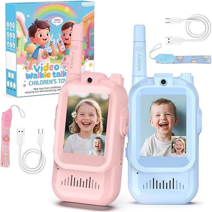 2 Pack Video Walkie Talkies for Kids,Handheld IPS Screen Rechargeable Video Walkie Talkie with Camera, Kids Christmas Birthday Gifts Two-Way Radio Walkie-Talkie for Indoor Outdoor Family Games