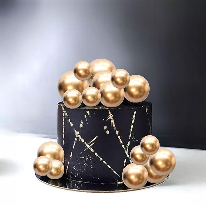 Gyufise 30Pcs Mini Balloon Cake Topper Gold Foam Ball Cake Picks Cupcake Faux Pearl Balls DIY Cake Insert Topper Decoration for Anniversary Graduation Birthday Party Baby Shower Supplies