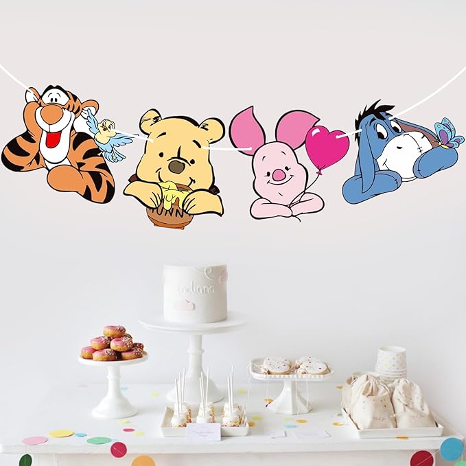 MEMOVAN Winnie Party Banner Pooh Baby Banners Bear Banner for Baby Shower Classic the Pooh 1 St Birthday Welcome Party Supplies Vintage Cute Winnie- Banner Sign