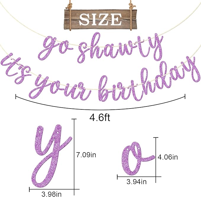 Go Shawty It's Your Birthday Banner, Hip Hop Birthday Party Decorations Supplies, Rap Theme Bday Bunting Sign, Pre-strung, Photo Props (Purple)