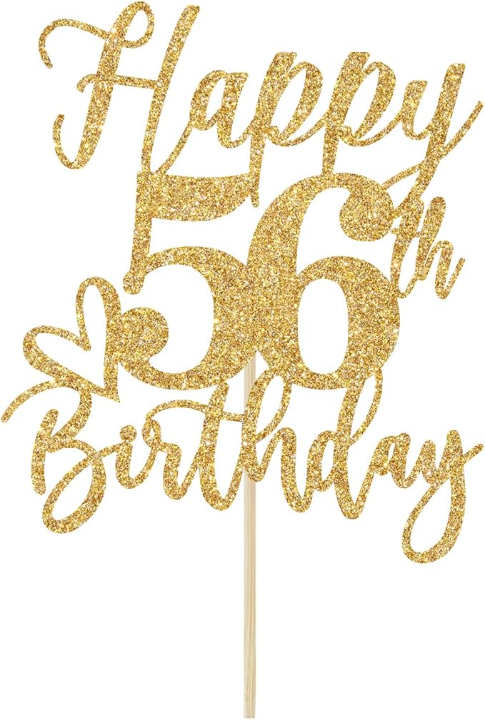 Happy 56th Birthday Cake Topper, 56 Birthday Decorations for Women/Men, Cheers to 56 Years, Hello 56, 56th Happy Birthday Party Decorations Gold Glitter