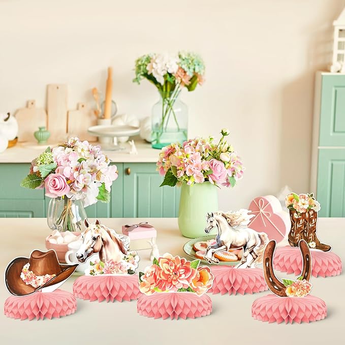 8 PCS Cowgirl Decorations，KSKSPE 3D Horse Themed Party for Tables Western Cowgirl Party Supplies for Western Cowgirl Themed Girls' Birthday Wedding Party Supplies