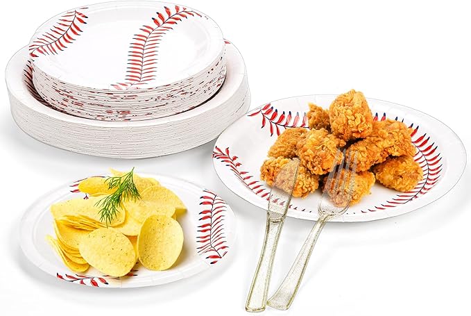Kingrol 100 Pack Baseball Plates, 9" and 7" Baseball Themed Party Supplies Birthday Decor, Disposable Paper Plates, Round Food Serving Tray for Kids Serves