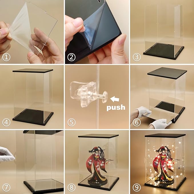 NONEMEY Clear Acrylic Display Case with Two Kind of Lights for 1000% Pop Mart，Dustproof Model Showcase Organizer Box, Display Case for Collectibles (21.2x21.2x30.7inch,54x54x78cm)