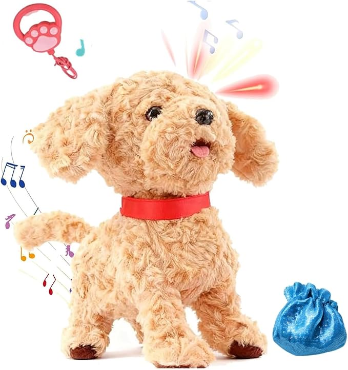 2026 Wuffy Robot Dog, Robotic Puppy Dog Realistic with Touch Sensing, Voice Mimic, Lifelike Sounds, Tongue & Licking Motion, Leash Remote for Kids, Battery Powered (Khaki)