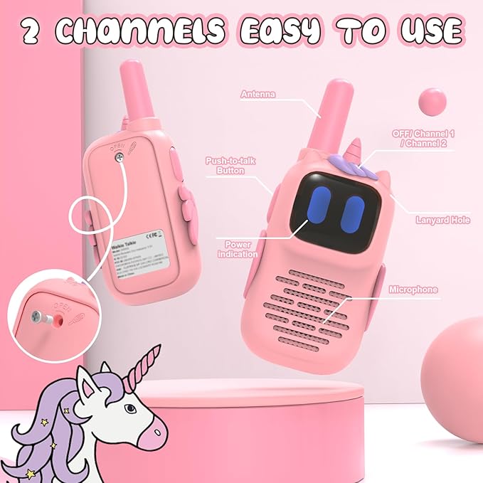 Selieve Pink Walkie Talkies with Silicone Sleeve 1000FT Range 2 Channels 2 Way Radio Girls Toys Age 6-8,Walky Talky Gifts for 3 4 5 6 7 8 Year Old Girl for Children Backyard Toys
