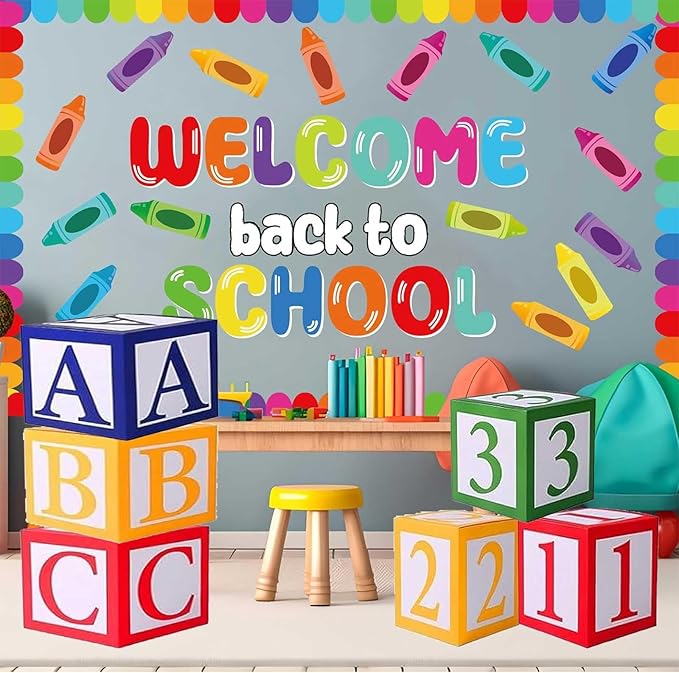 6 Pcs Cartoon Friend Street Party Decoration ABC and 123 Alphabet Balloon Box Back to School Decoration Cartoon Story Decor for School Graduation Birthday Party Supplies