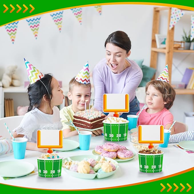 Suclain 50 Set Football Bowls Snacks Paper Cups Disposable Football Party Decorations Supplies Favors with Tailgate Cards for Kids Tailgate Games Birthday Sports Events Popcorn