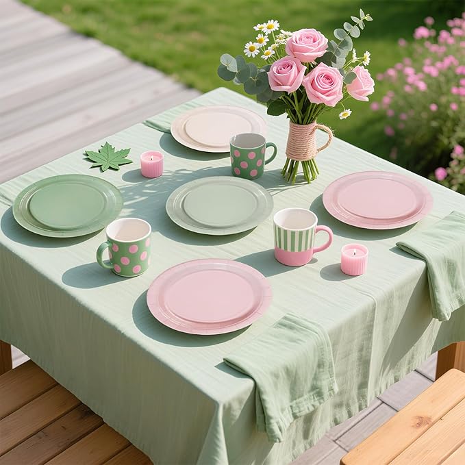 60Pcs Pink and Sage Green Birthday Paper Plates 7 Inch Disposable Heavy Duty Pink Sage Green Plates Boho Bridal Shower Party Decorations for Girls Baby Shower Wedding Bachelorette Party Supplies