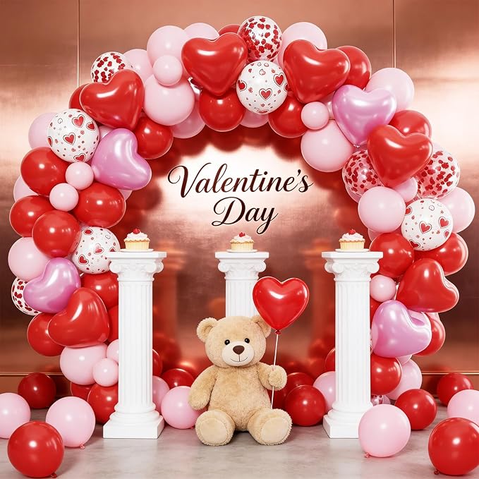 Light Pink and Red Balloons, 12 Inch 50 Pcs Pink and Red Heart Shaped Latex Balloon, White Heart Printed Balloons, for Valentine’s Day Wedding Engagement Anniversary Birthday Party Decorations