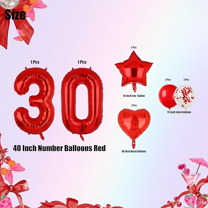 40 Inch Red Number Balloons 30 Mylar Foil Helium Digital Balloon 30th Anniversary Event Celebration 30th Birthday Party Decor Supplies 10 Pcs