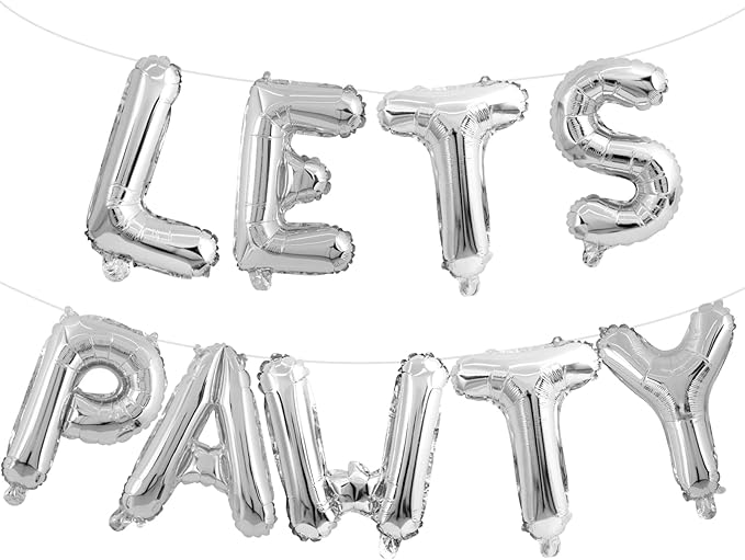 Lets Pawty Balloons Banner 40 Inch,Silver Dog Birthday Decorations,Paw Foil Letter Balloon for Dogs Paw Pet Puppy Theme Party Supplies