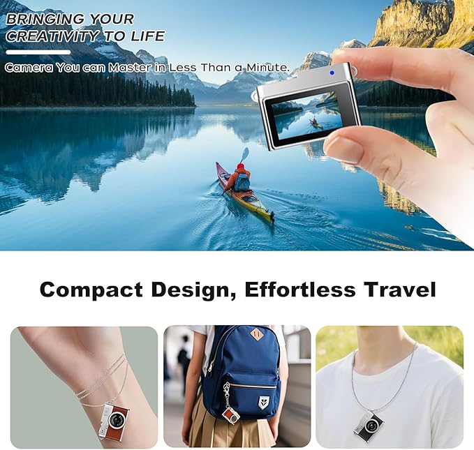 KOOMTOOM Keychain Camera,1080P HD Mini Retro Camera,Tiny Digital Photocamera with 32GB SD Card,0.96'' Pocket Video Recorder Gift for Kids Students,Suprise Box Included