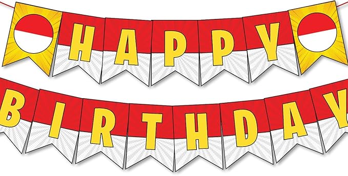 Cartoon Red White Yellow Happy Birthday Banner 10ft long Pre Strung No DIY Cute Anime Birthday Decorations Party Supplies Happy Birthday Sign for Boys Birthday Party Decorations Party Favors for Kids