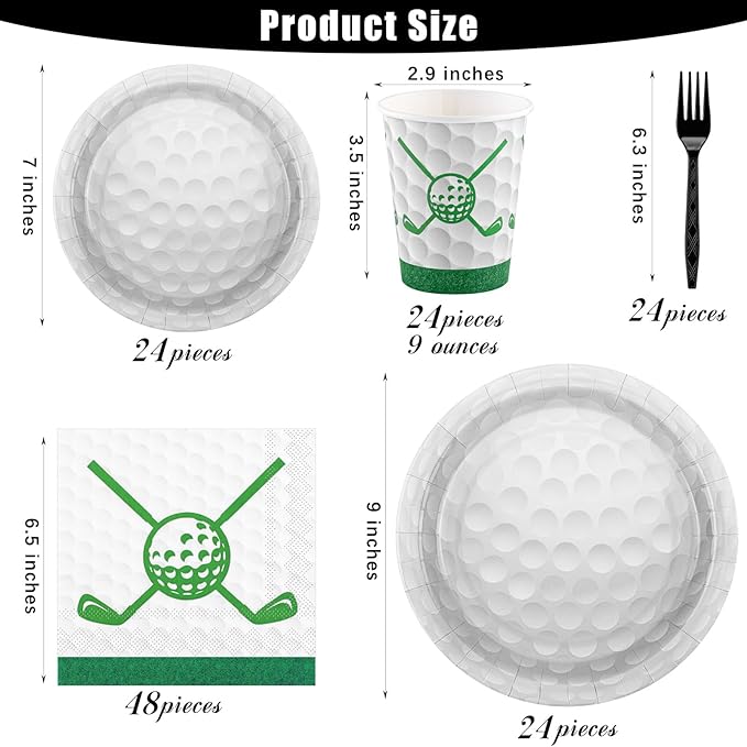 Durony 144 Pieces Golf Party Supplies - Paper Plates and Napkins Dinnerware Set for 24 Guests - Birthday Tableware Includes Plates, Napkins, Forks for Sports Themed Celebrations