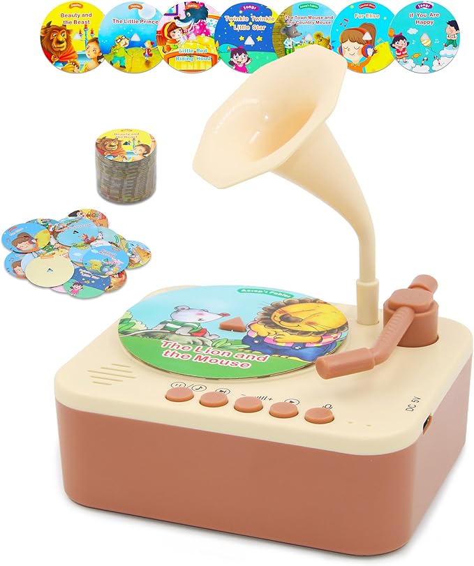 Kids Gramophone with 96 Learning Cards, Kids Storytelling Toys and Toddler Music Player, Kids Record Player Ages 3+