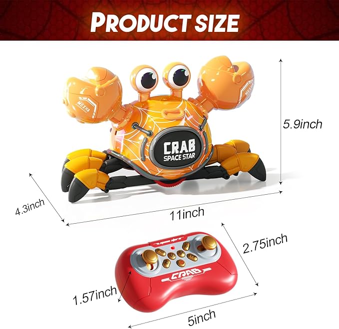 Remote Control Robot Crab Toy,Rechargeable With LED Lights And Music, Fast Crawling 360-Degree Stunt Rotation, 2.4GHz RC Robot Toys, 3 4 5 6 7 8 9 10 Birthday Gifts For Boys And Girls（Yellow)