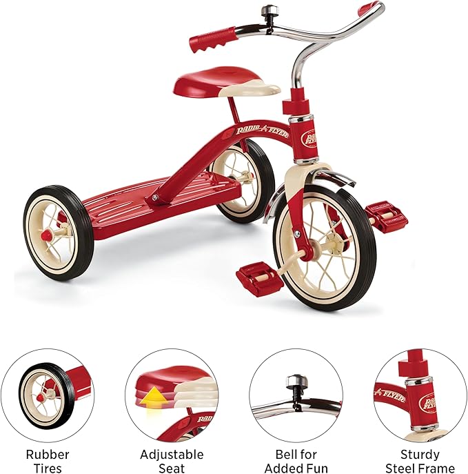 Radio Flyer Classic 10 Inch Toddler Tricycle with Rubber Tires and Steel Frame, Red | Toddler, Rubber Tires, Steel Frame