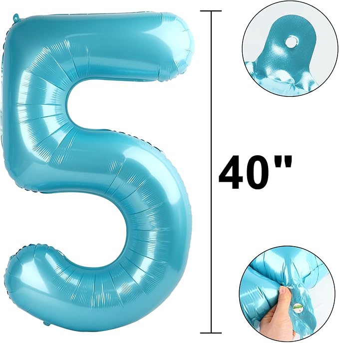 40 Inch Number 5 Balloon Jumbo Dark Blue Digit Foil Balloon for 5 15 25 50 55 2025 Graduation Anniversary Party Supplies 5th Birthday Photo Booth Backdrop for Boys Girls