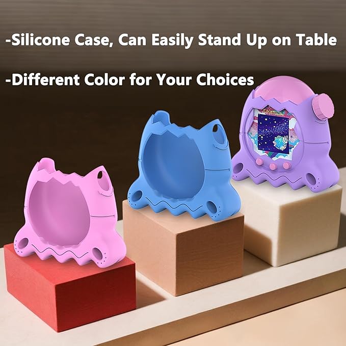 JCHPINE Hard Case and Silicone Cover for Tamagotchi Paradise Electronic Pet, Protective Cases for Tamagotchi Paradise with Screen Protector and Lanyard (Blue)