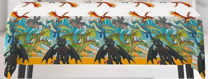 Unique How to Train Your Dragon Birthday Party Supplies Bundle Pack Includes 2 Plastic Table Covers and 1 Dinosaur Sticker Sheet