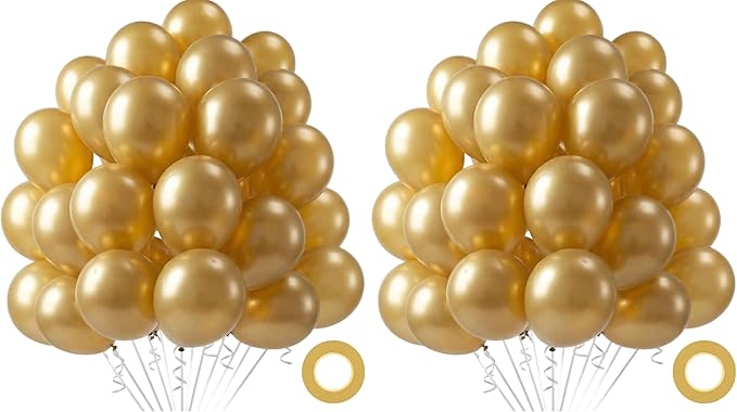 LovesTown 110PCS Latex Balloons, 12inch Helium Party Balloons Arch with Ribbon for Birthday Baby Shower Wedding Party Decorations Gold (Pack of 2)