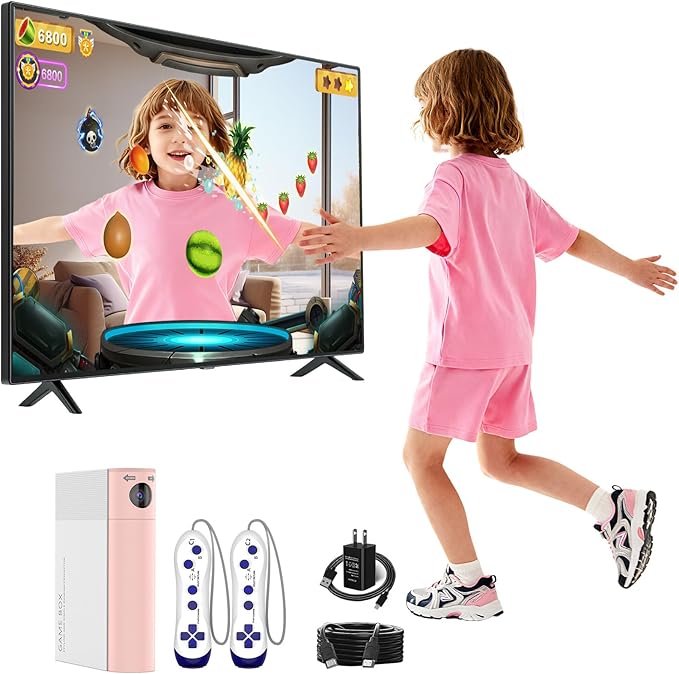 AR Motion Gaming Console: 28 Interactive Games Motion Sensor 2-Player Wireless Controllers & TV Hookup – Ultimate Family Entertainment System for Kids & Adults (Light Pink)