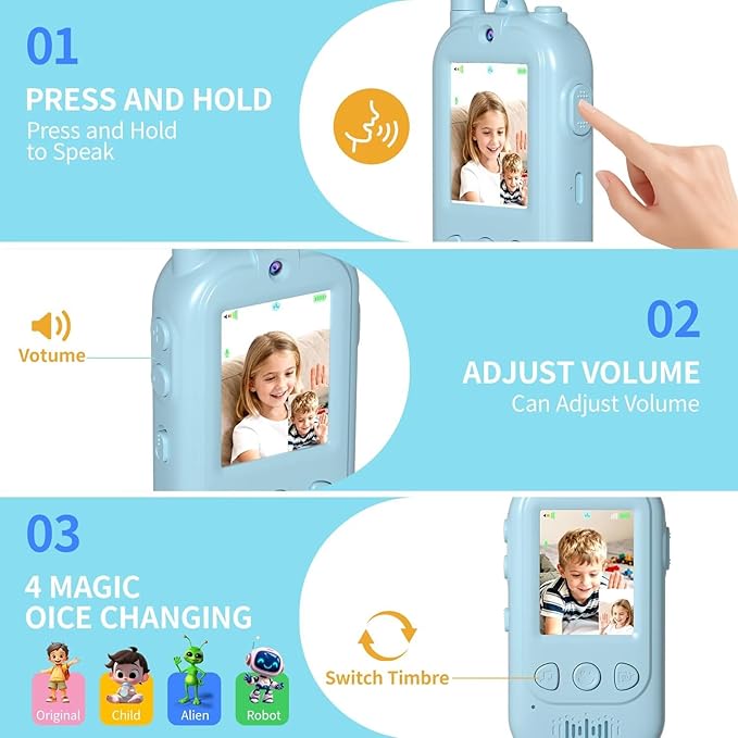 2026 Upgrade Video Walkie Talkies, Kids Communication Toys with Screen, Video Walkie Talkies for Kids with Voice Changer, Durable Walkie Talkie Toys Gifts for Indoor Outdoor Family Play Ages 3-12