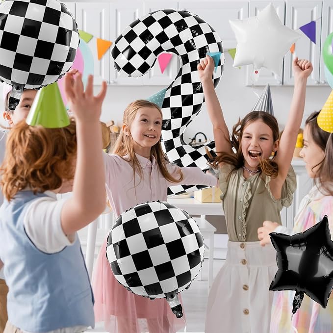 40 Inch Checkered Number Balloons 2 Black and White Foil Balloon for Girls & Boys Racing Car Theme Birthday Party Decorations, Party Supplies & Favors(Number 2)