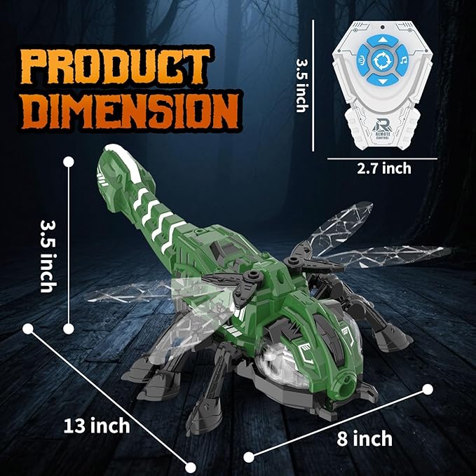 RC Dragonfly Robot Toy with 2.4GHz Remote, Lights, Music & Spray - Realistic Dragonfly Gift for Kids, Perfect for Holidays, Parties & Pranks, Green