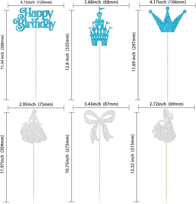 Gyufise 12Pcs Princess Centerpiece Sticks Birthday Bowknot Castle Birthday Table Flower Centerpieces Sticks Crown Bow Party Decorations for Bridal Shower Birthday Wedding Party Supplies Blue