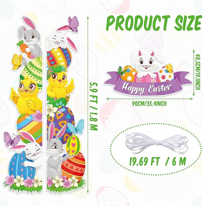 Namalu 3 Pcs Happy Easter Porch Banners Cute Bunny Chicken Egg Door Decorations Easter Porch Sign for Front Door Window Wall Decor Spring Birthday Party Supplies