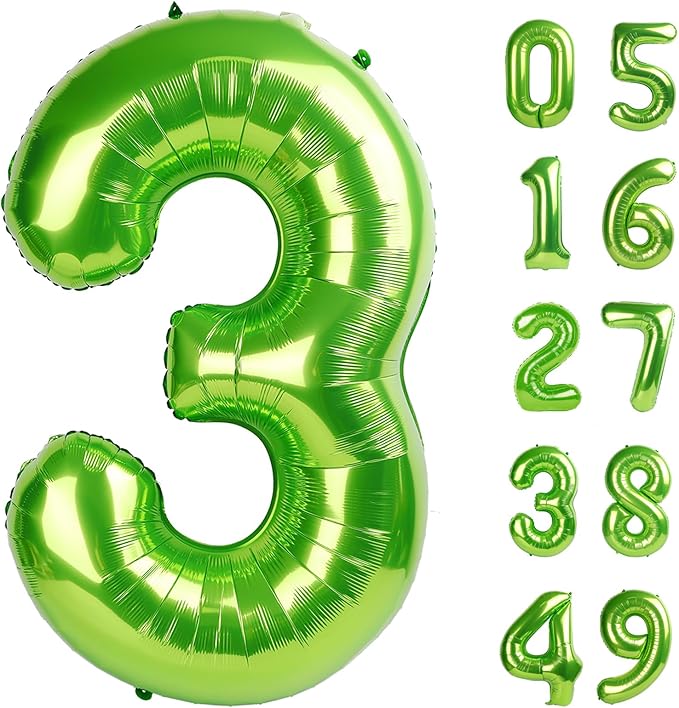 40 Inch Light Green 3 Large Number Balloon, 3 13 23 30 33 36 Light Green Birthday Party Decorations, Number Three Foil Balloons for Anniversary Party Graduations Celebration Supplies