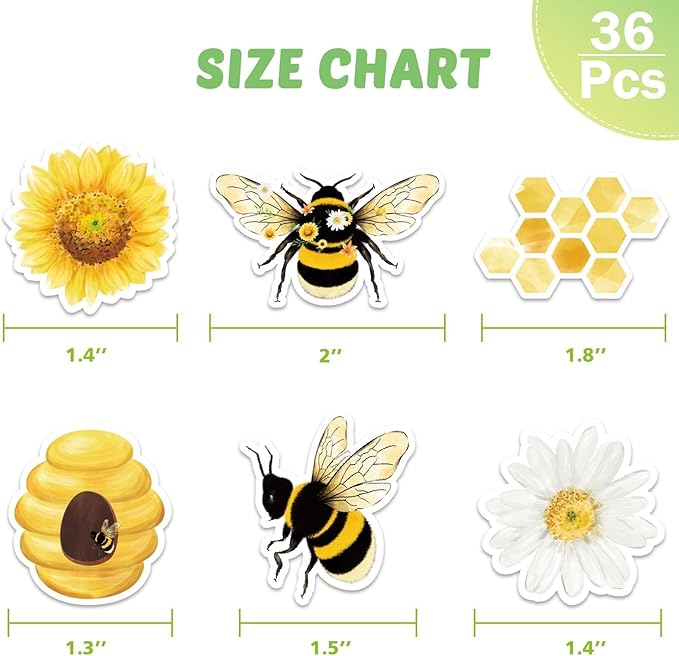 WERNNSAI 36 PCS Bee Cupcake Toppers - Bumble Bee Cake Decorations Honeycomb Cake Toppers Sweet Birthday Party Decorations for Kids Birthday Baby Shower Supplies